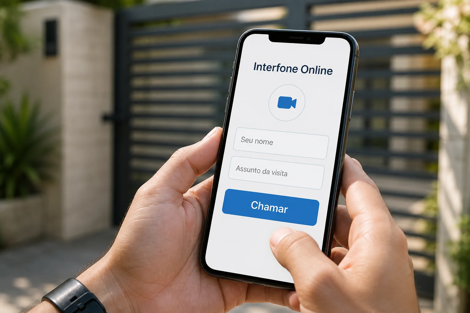 Visitante informando nome e assunto no Interfone Online